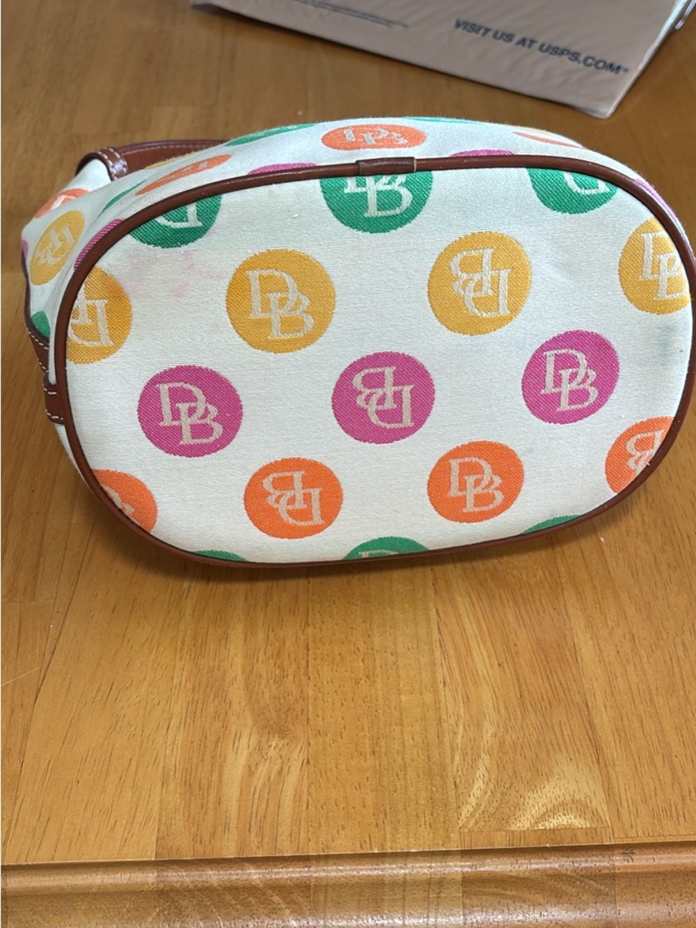 Dooney & Bourke Cream Multicolor Logo Hobo Bag with Brown Leather Strap - Picture 5 of 7